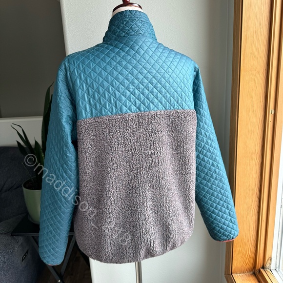 Patagonia Mixed Media Snap-T Pullover Large Crater Blue Sherpa Quilted Jacket L - Picture 6 of 16